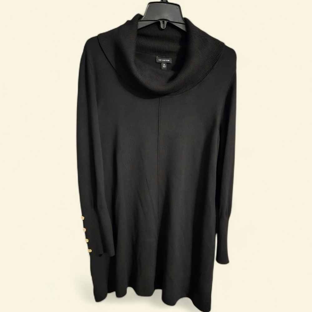 The Limited Black Cowl Neck Sweater Tunic,‎ Gold Button Accents, 1X, Long Sleeve